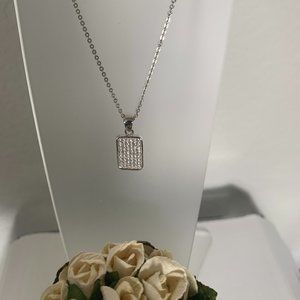 NEW Silver Tone Pave Set Rectangular Cubic Zirconia CZ Pendant + Chain